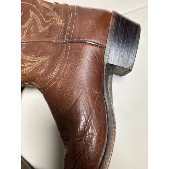 Lucchese 2000 Men Vintage Cowboys Boots Sz 10.5 D Brown Leather Western T3022R4 - Picture 14 of 16